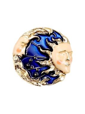 Blue Moon Enamel Half Moon Brooch